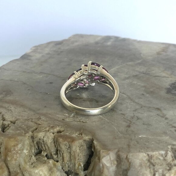 Sterling Silver 925 S&G Prong Set Garnet Marquise Cluster Cocktail Ring Sz 7.75 - Picture 5 of 16